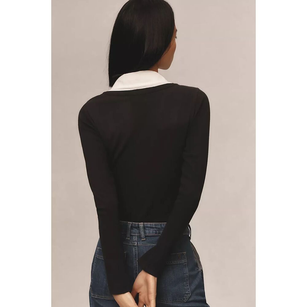 NWT Anthropologie Pilcro Collared Bodysuit, Black/White, Size M - Picture 4 of 12